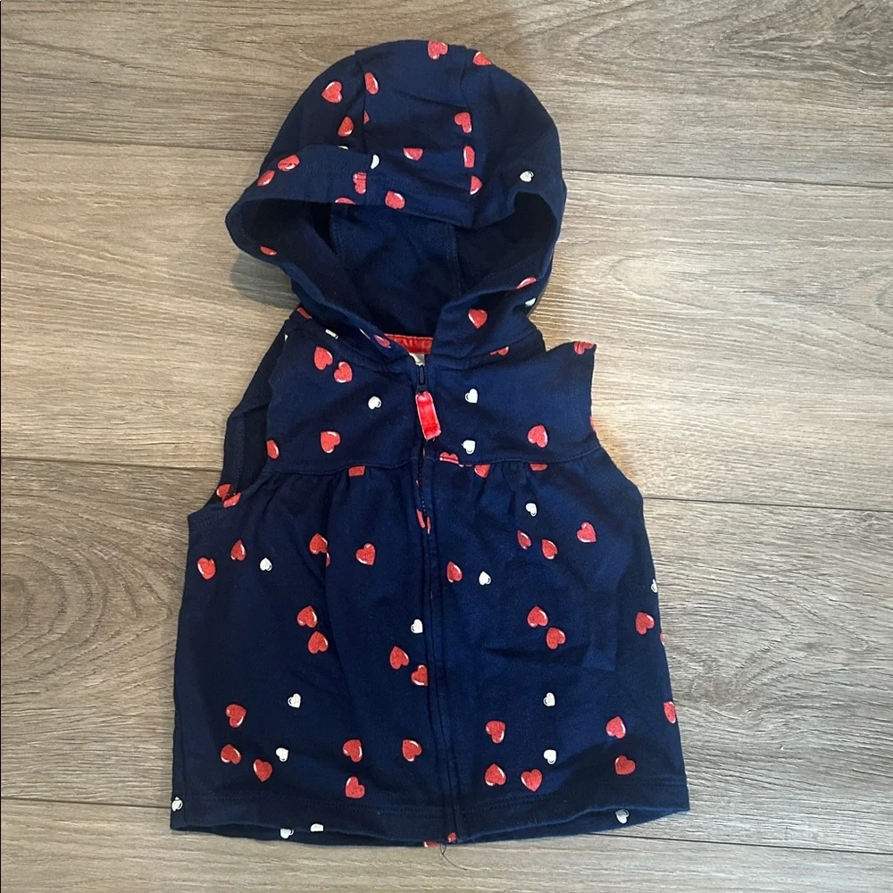 NWOT‎ Carter's Navy Sweatshirt Vest with Red Hearts ❤️ Size 18 months